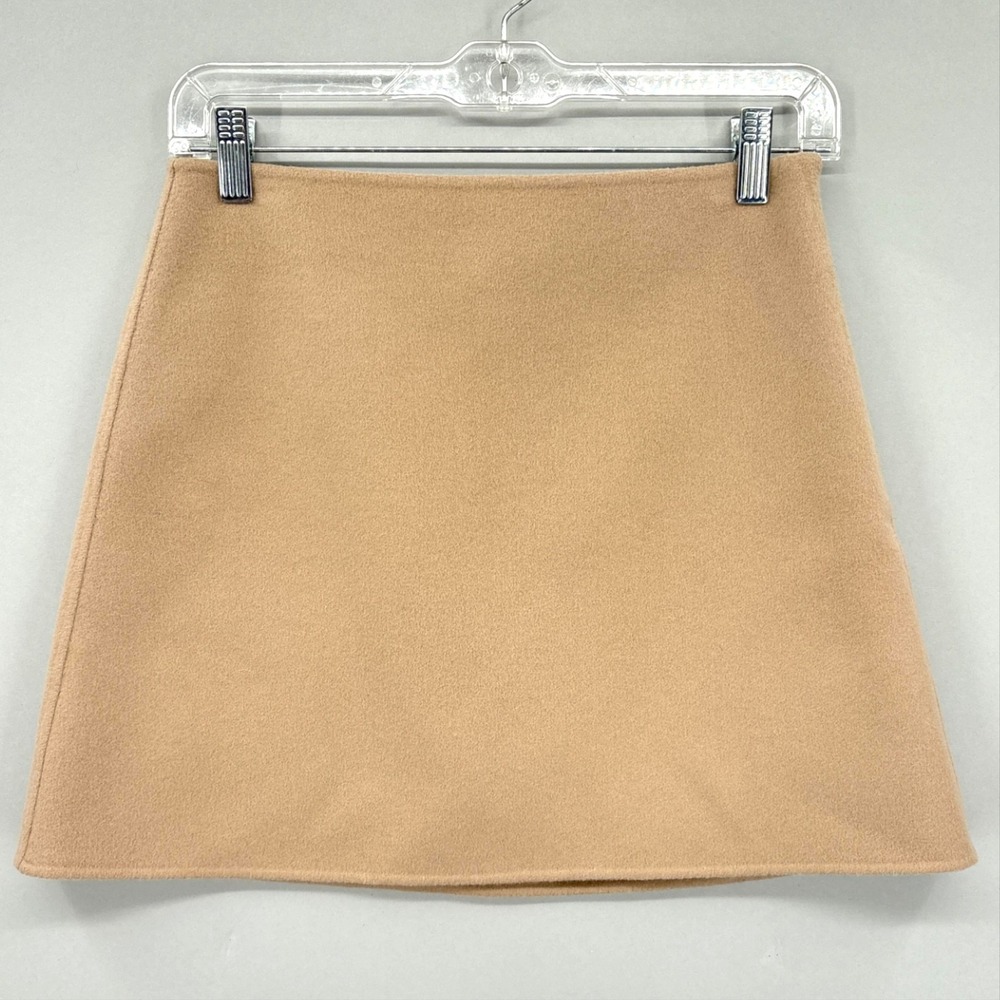 Theory Skirt Womens 0 Beige Wool Cashmere A-Line Mini HW Mini S Zip Fall Winter